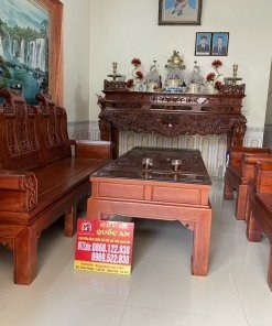 Bộ bàn ghế âu á cuốn thư gỗ hương đá